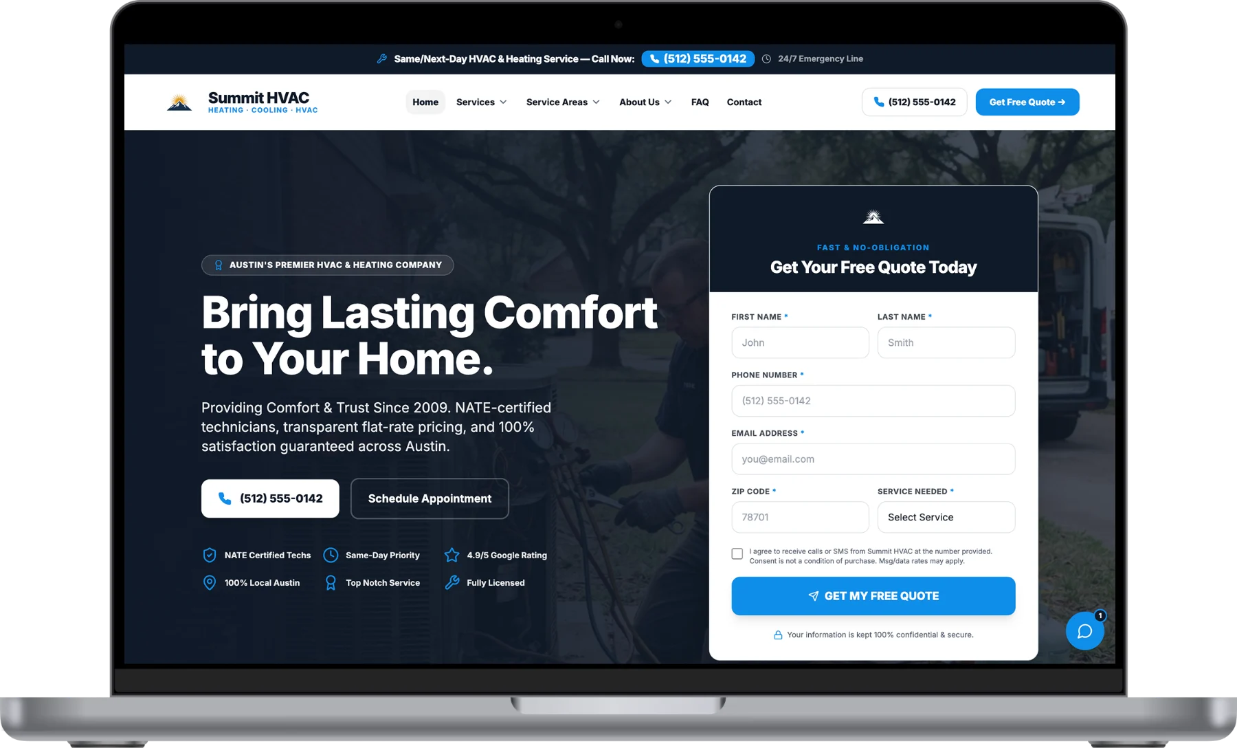 Summit HVAC website on a laptop